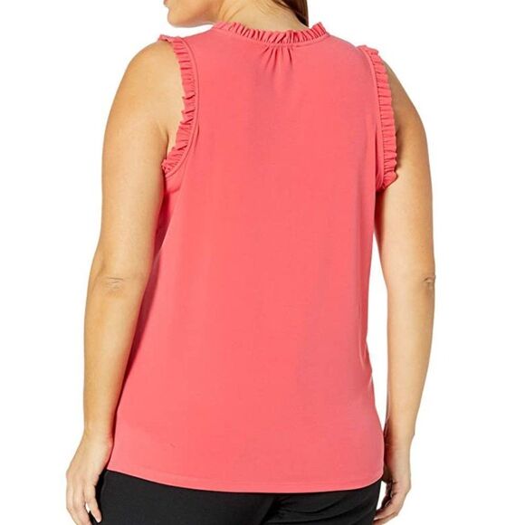 Michael Kors Pink Lux Matte Jersey Ruffle Trim Top - Picture 2 of 8